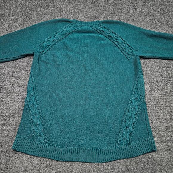 LL Bean Cotton Sweater XL Teal Green Cable Knit Pullover Crew Neck Casual Preppy - Picture 4 of 12